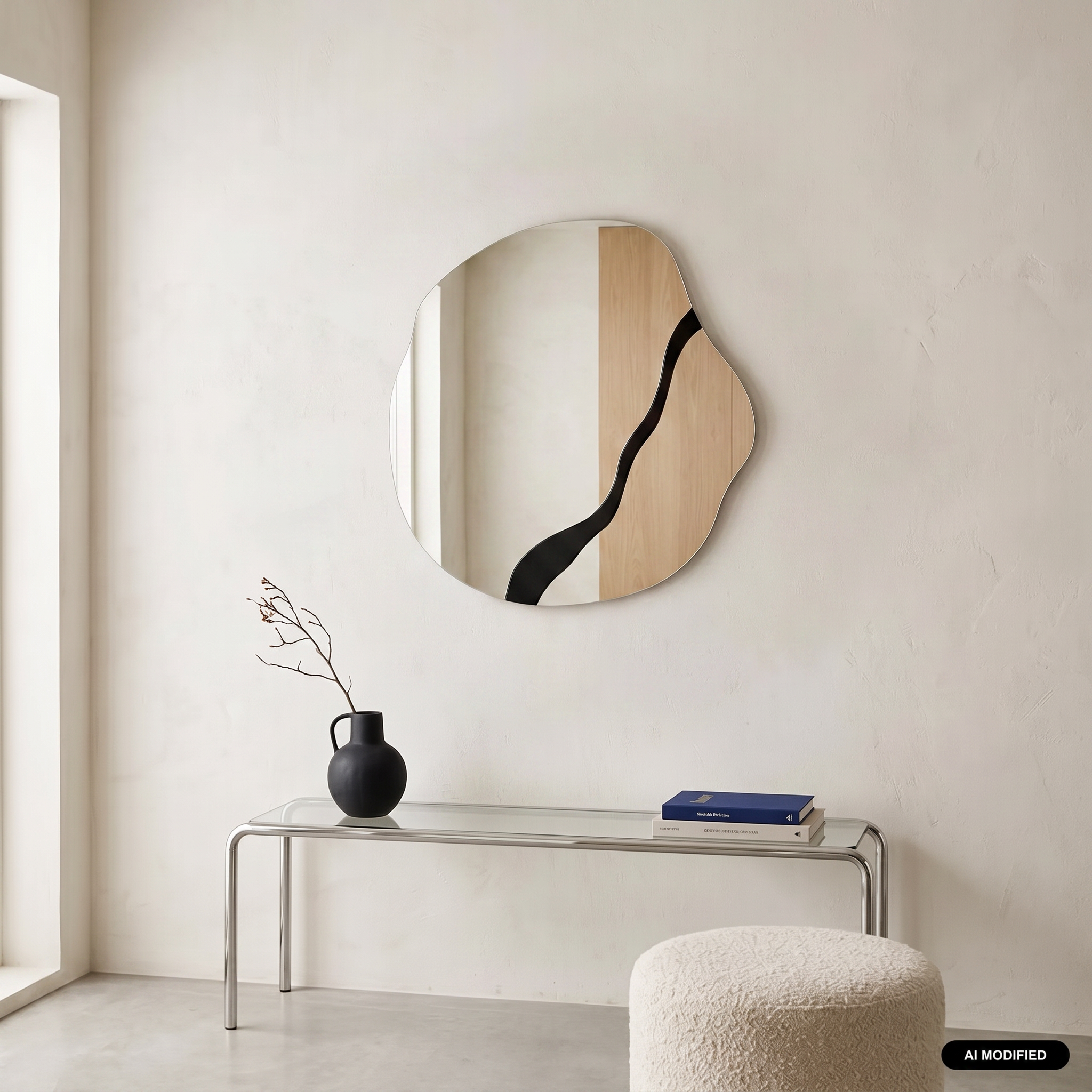 Specchio organico motivo legno, 74,5cm, Vano, Nero, 77x74.5x2 cm,sweeek,Photo1