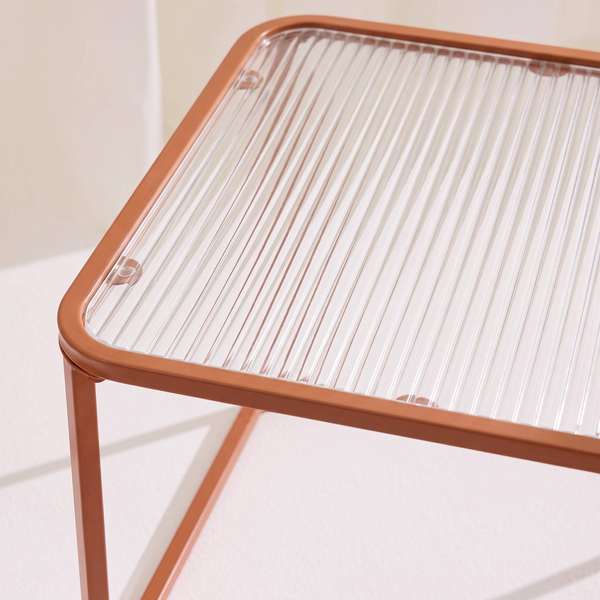 Set of 2 nesting tables metal and ribbed glass orange and pink - Tano,sweeek,Photo4