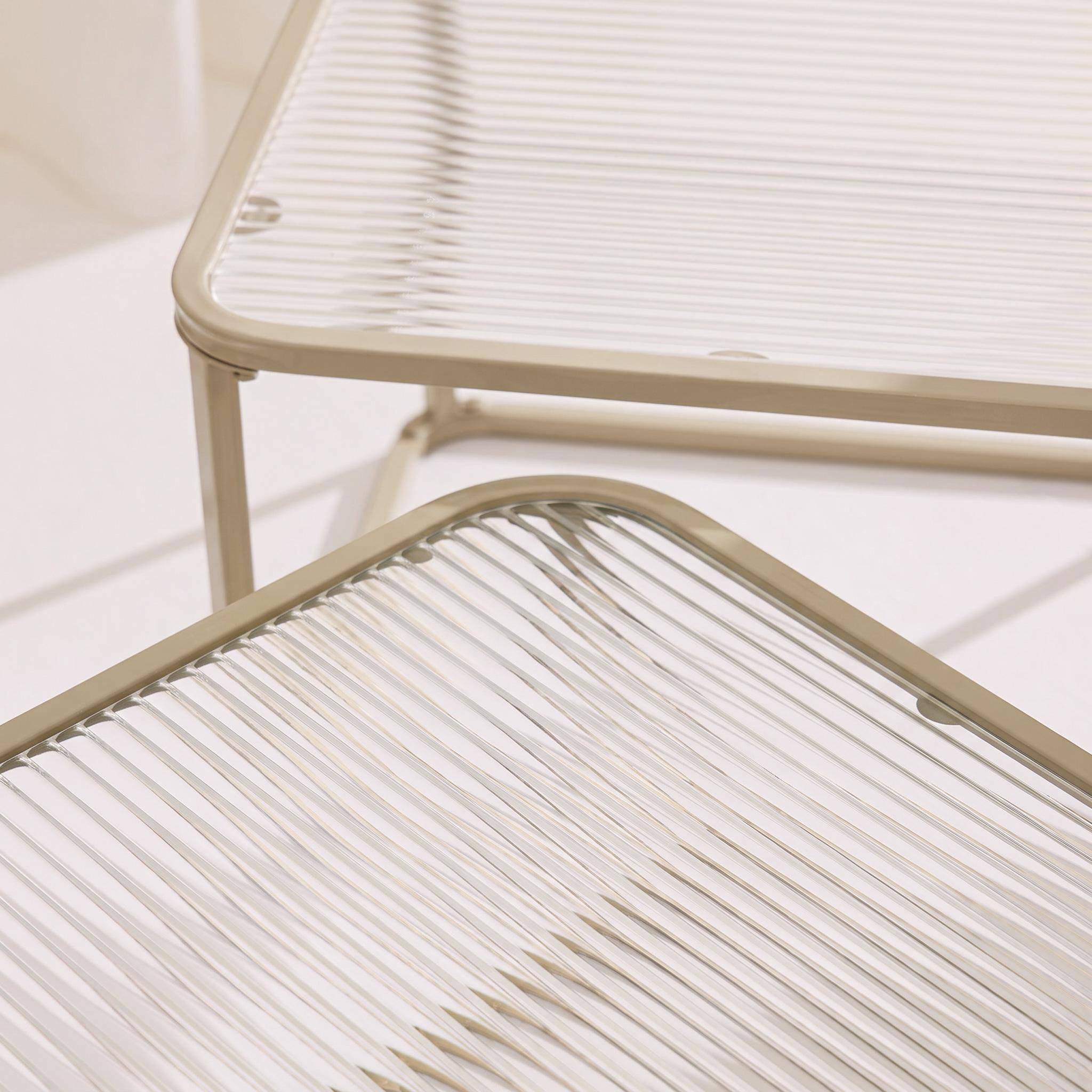 Set of 2 nesting tables metal and ribbed glass off-white - Tano Photo3