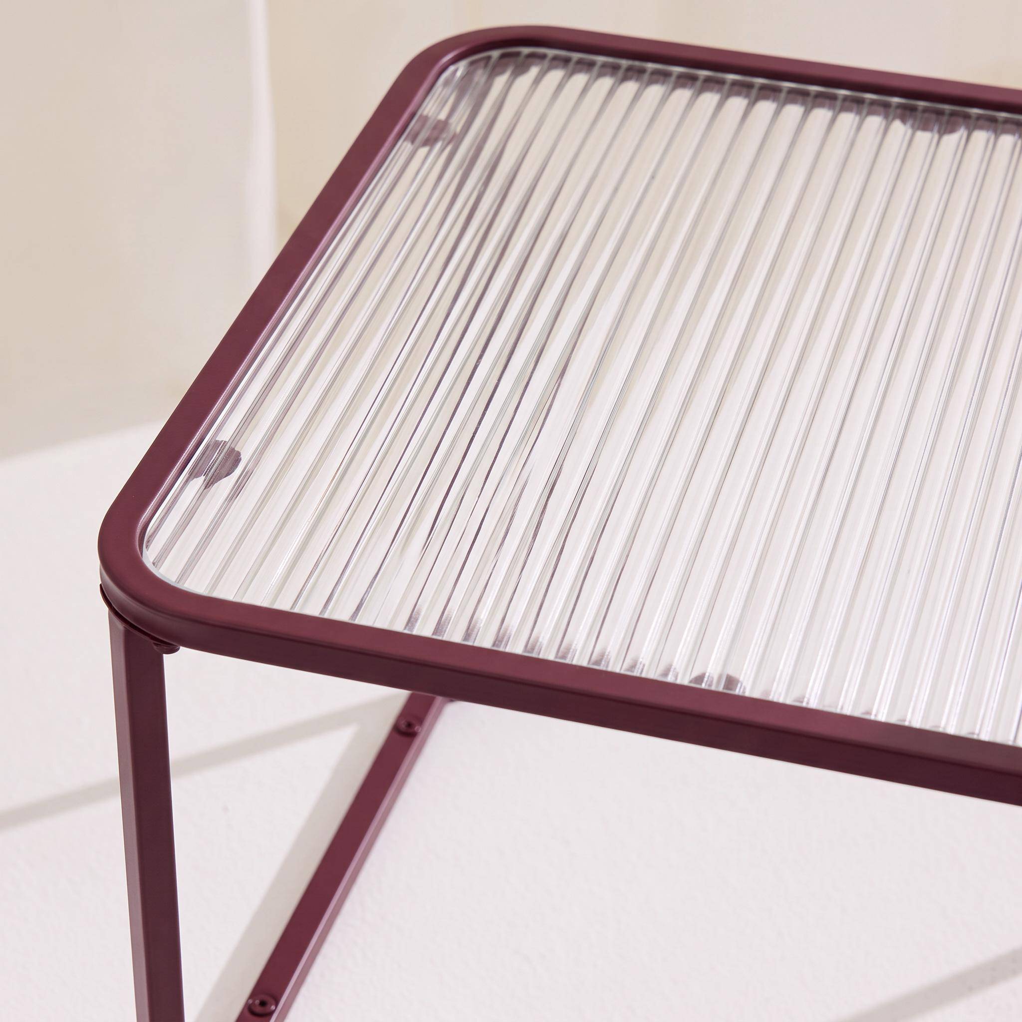 Set of 2 nesting tables metal and ribbed glass burgundy and ecru - Tano Photo4