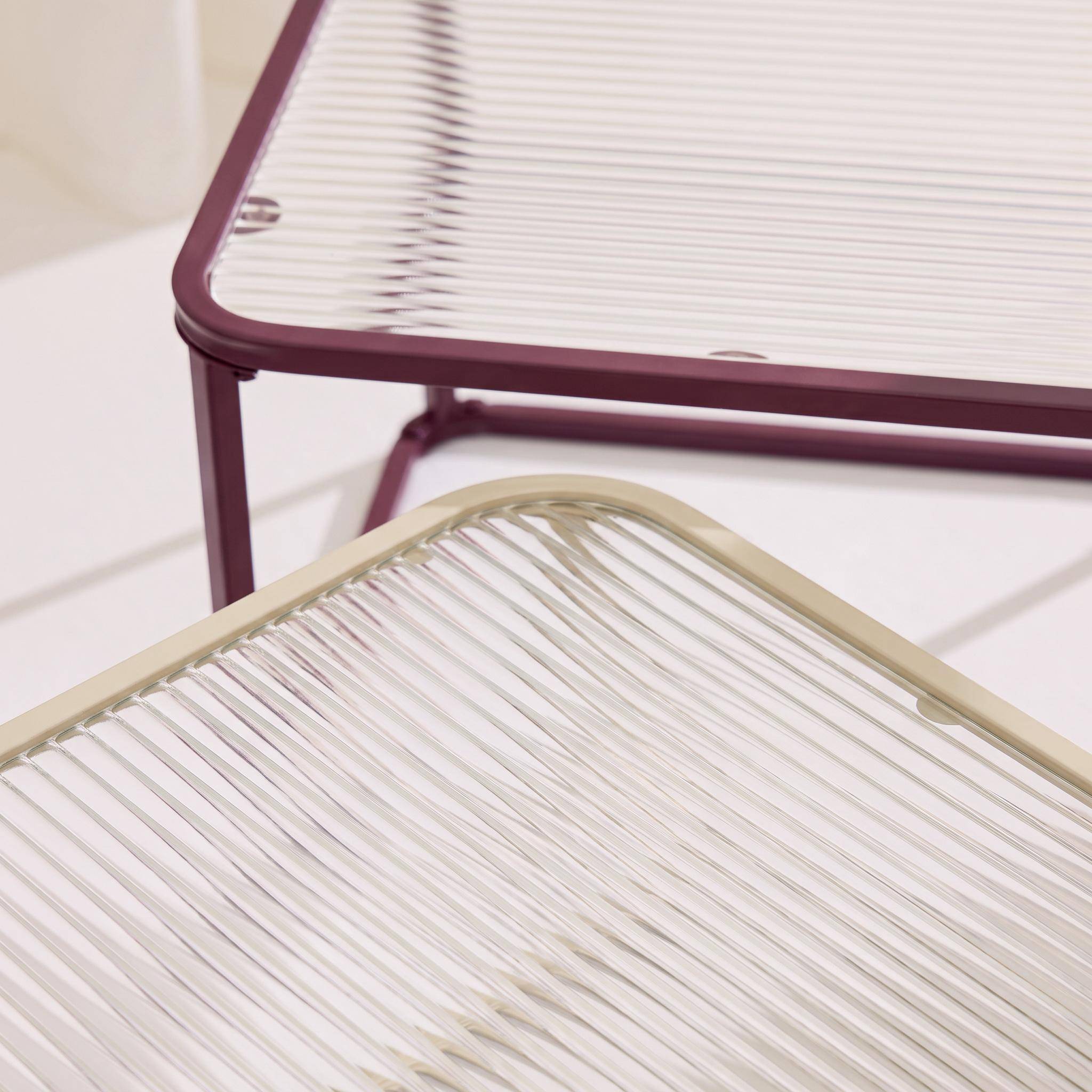 Set of 2 nesting tables metal and ribbed glass burgundy and ecru - Tano Photo3