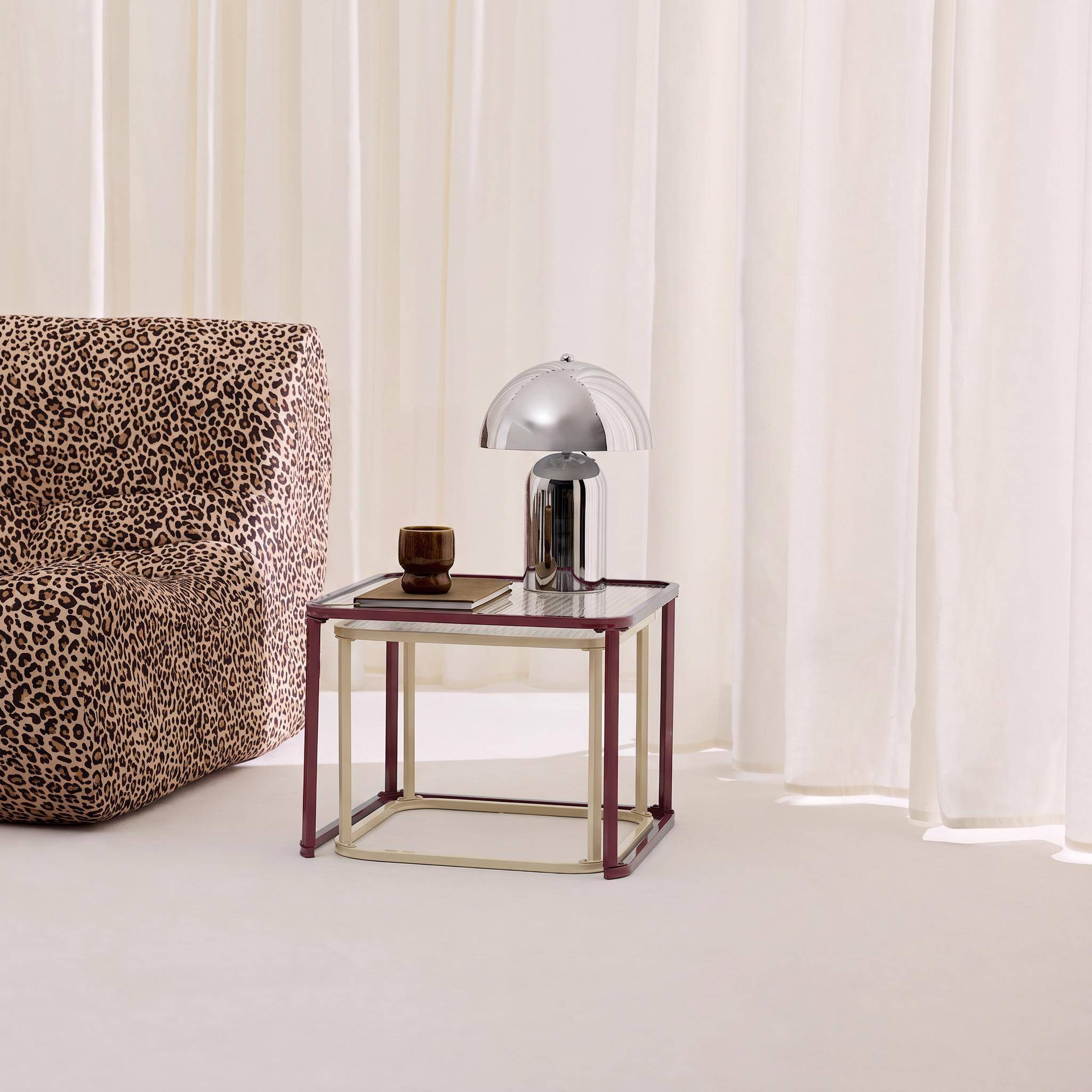 Set of 2 nesting tables metal and ribbed glass burgundy and ecru - Tano Photo2