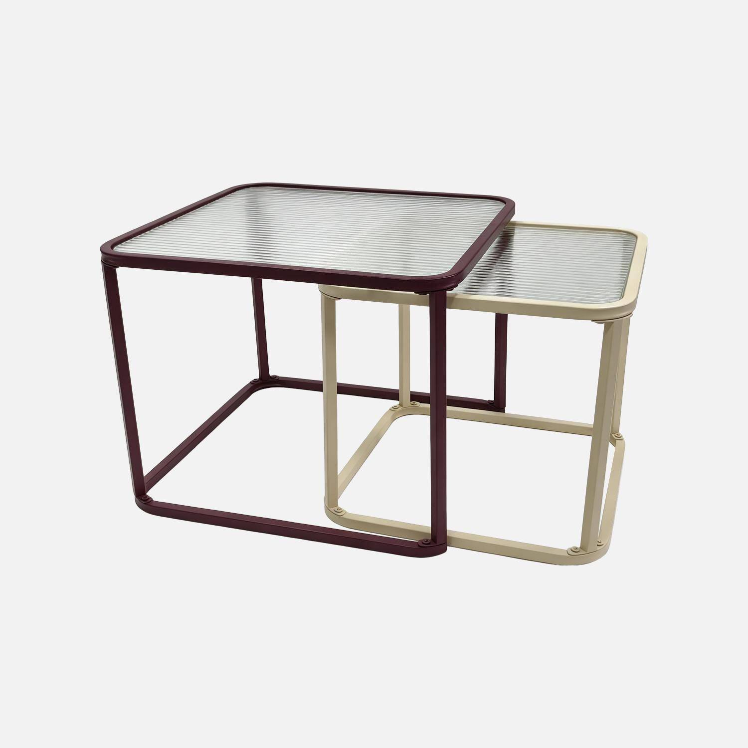 Set of 2 nesting tables metal and ribbed glass burgundy and ecru - Tano,sweeek,Photo5