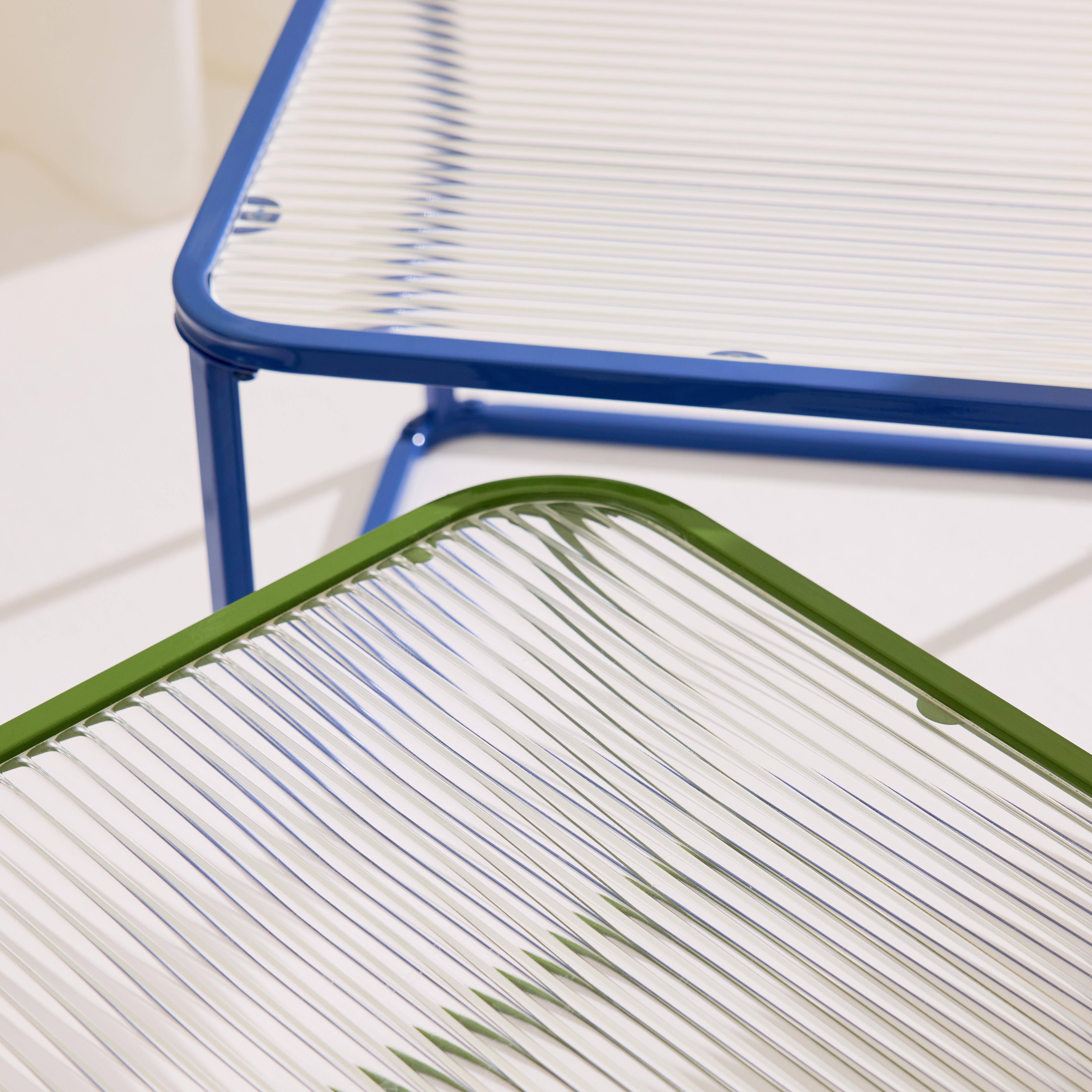 Set of 2 nesting tables metal and ribbed glass blue and green - Tano,sweeek,Photo3
