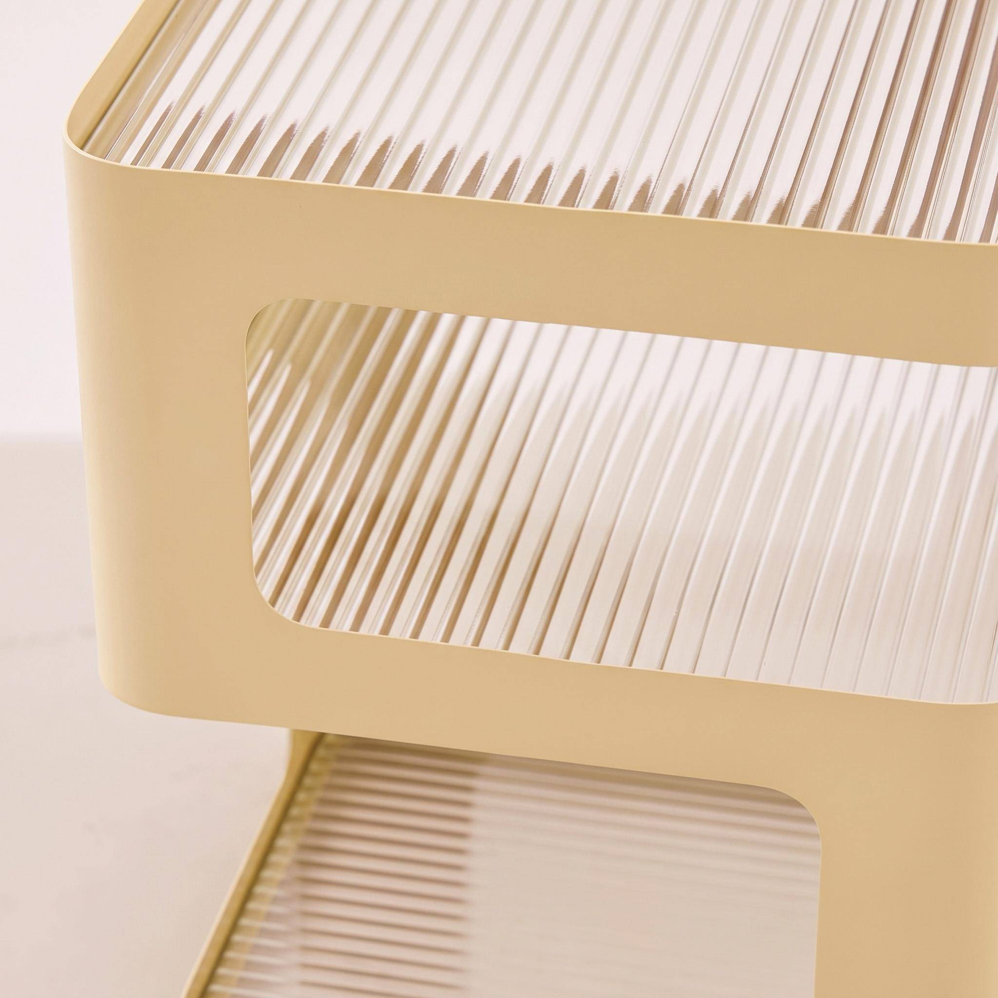 Side table, bedside table metal and ribbed glass off-white 35x35x49 cm - Nae Photo5