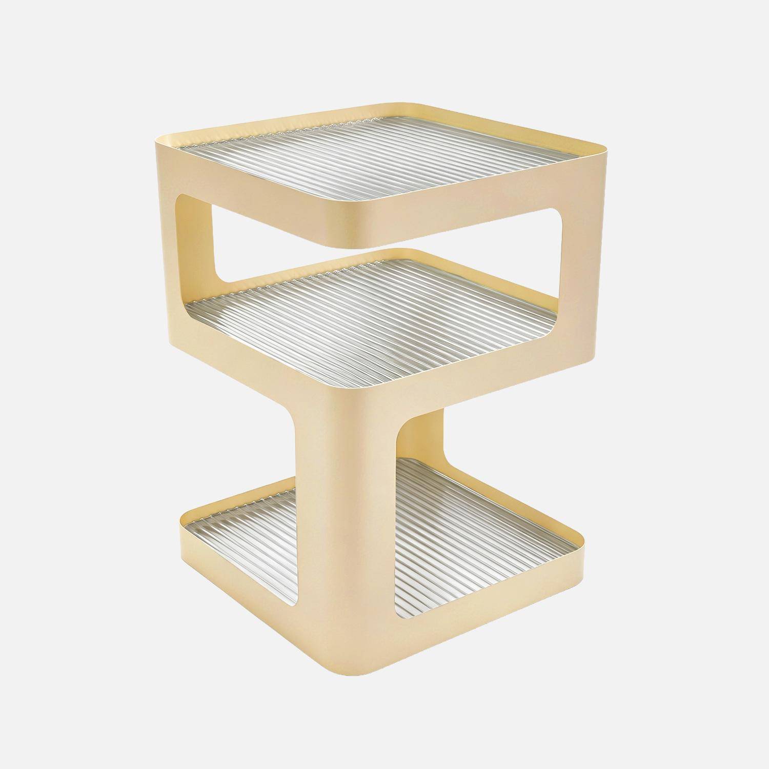 Bijzettafel, nachtkastje metaal met geribbeld glas L35 x H50cm ecru - Nae Photo1