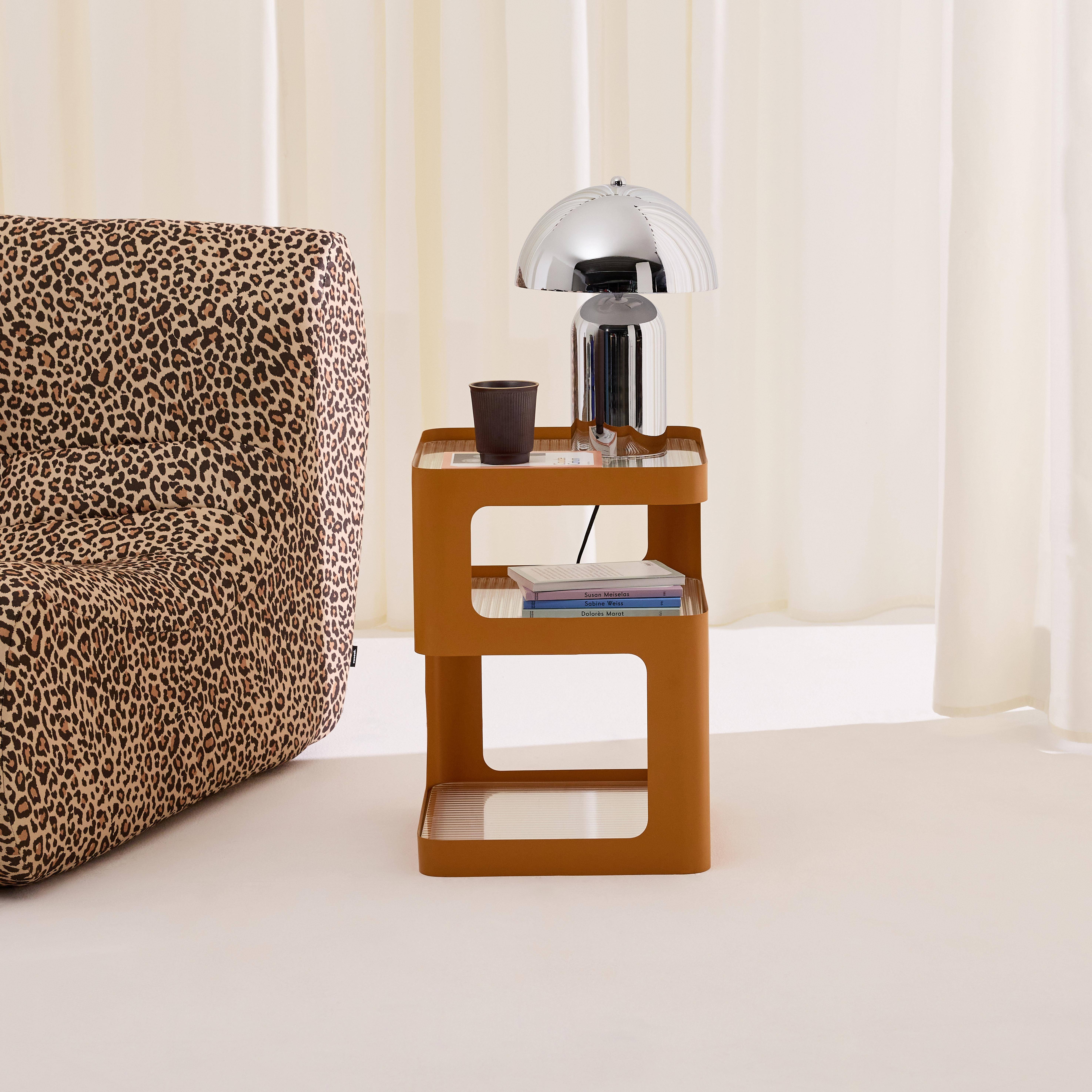 Side table, bedside table metal and ribbed glass orange 35x35x49 cm - Nae Photo1