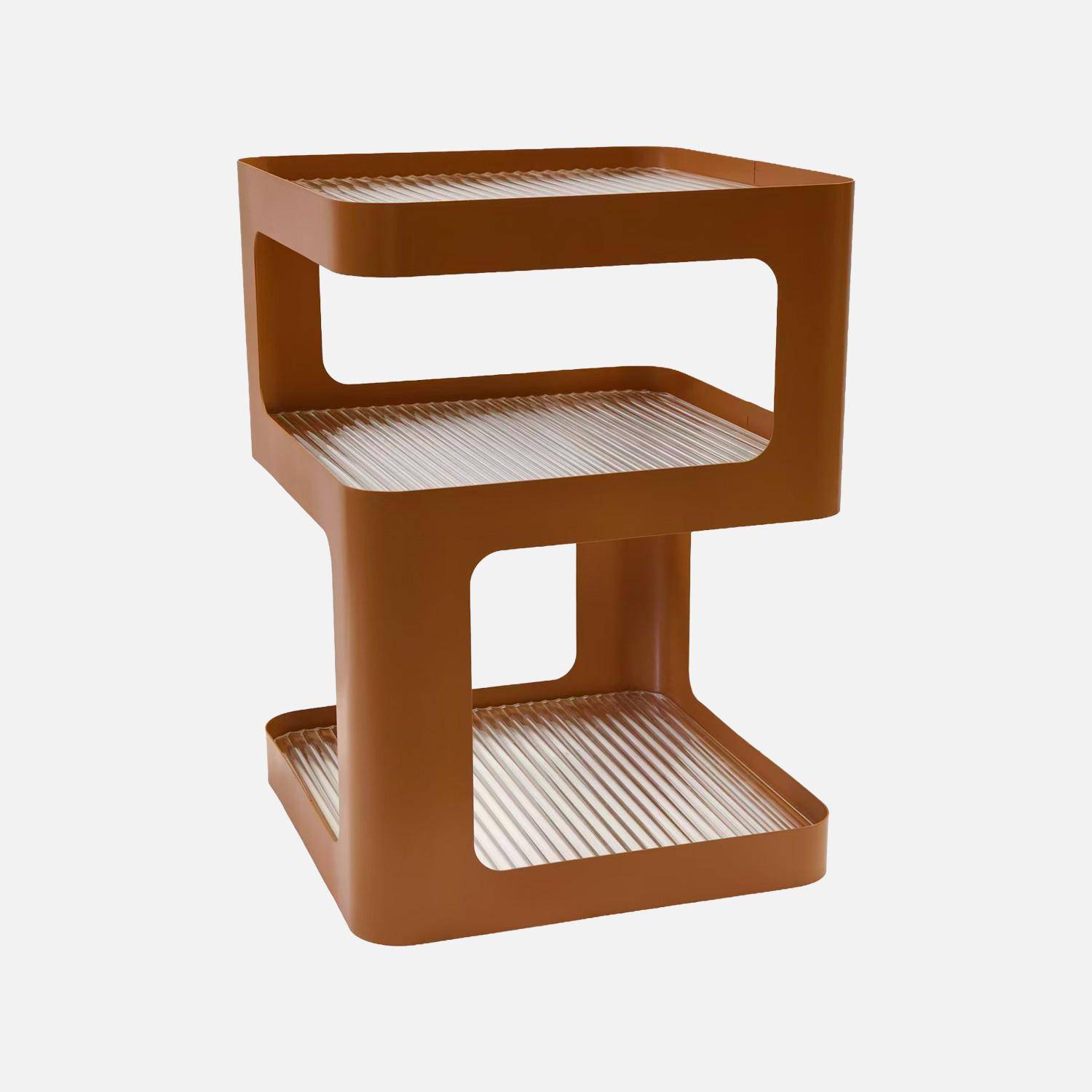 Mesa de apoio e de cabeceira de metal e vidro canelado , L35 x H50cm, Nae, Laranja, 35x35x49 cm Photo2