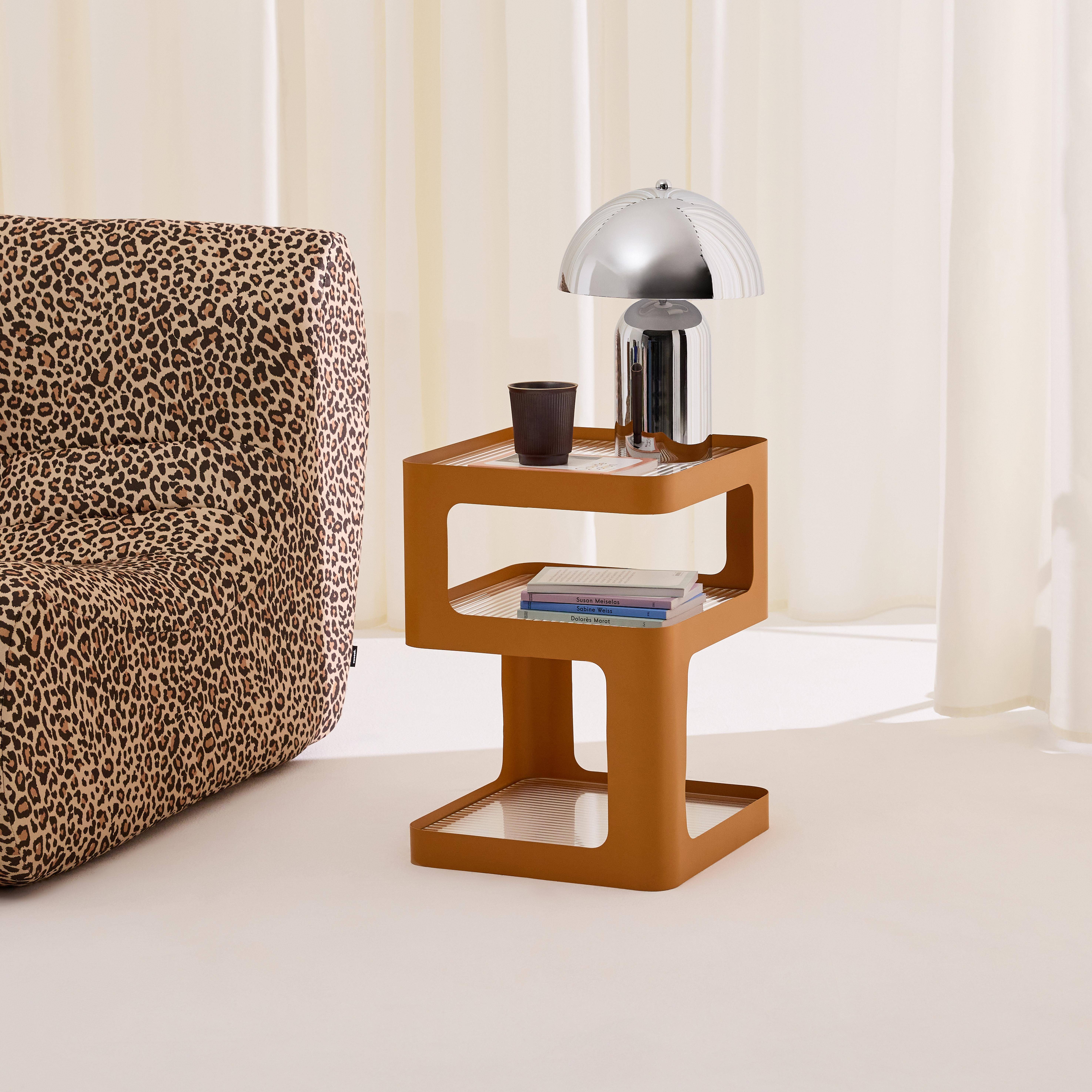 Side table, bedside table metal and ribbed glass orange 35x35x49 cm - Nae,sweeek,Photo2