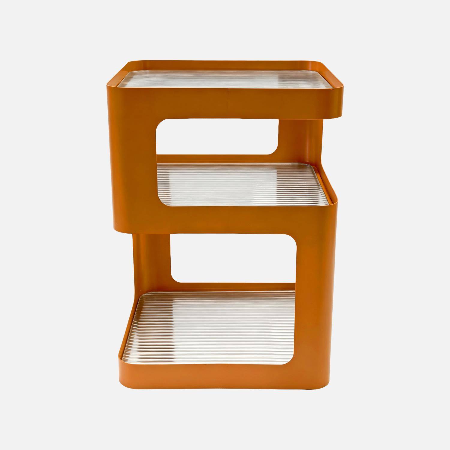 Bijzettafel, nachtkastje metaal met geribbeld glas L35 x H50cm oranje - Nae,sweeek,Photo2
