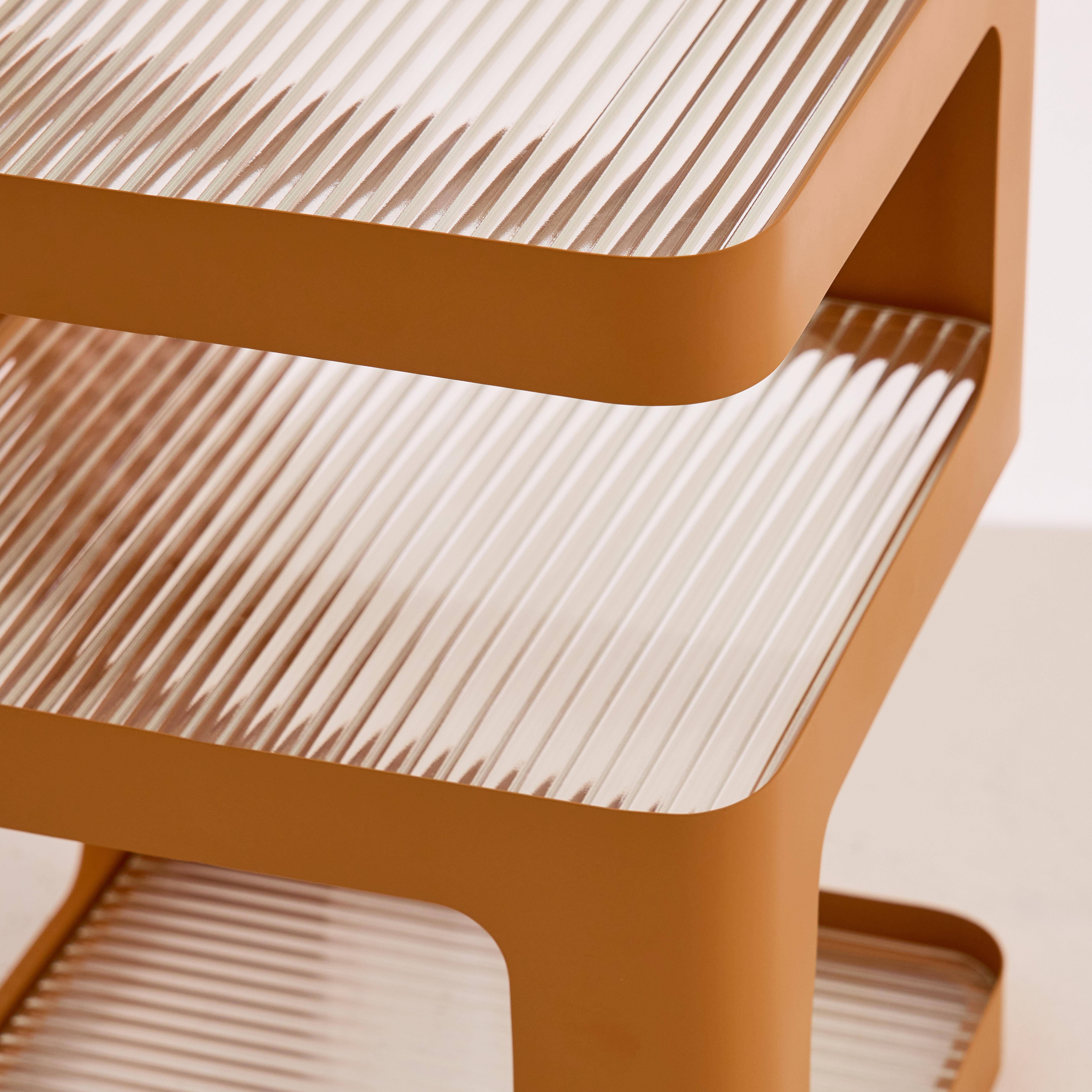 Side table, bedside table metal and ribbed glass orange 35x35x49 cm - Nae Photo3