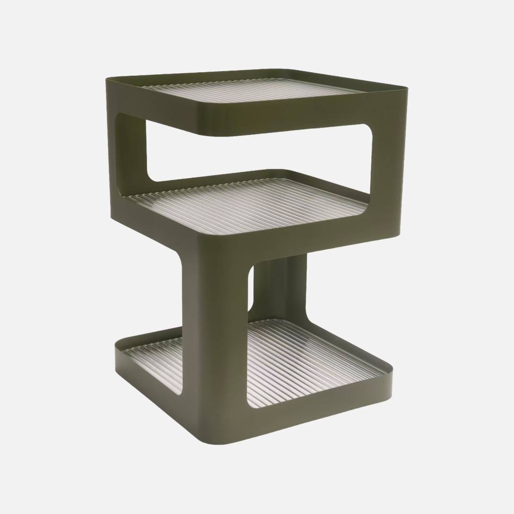 Mesa de apoio e de cabeceira de metal e vidro canelado , L35 x H50cm, Verde
