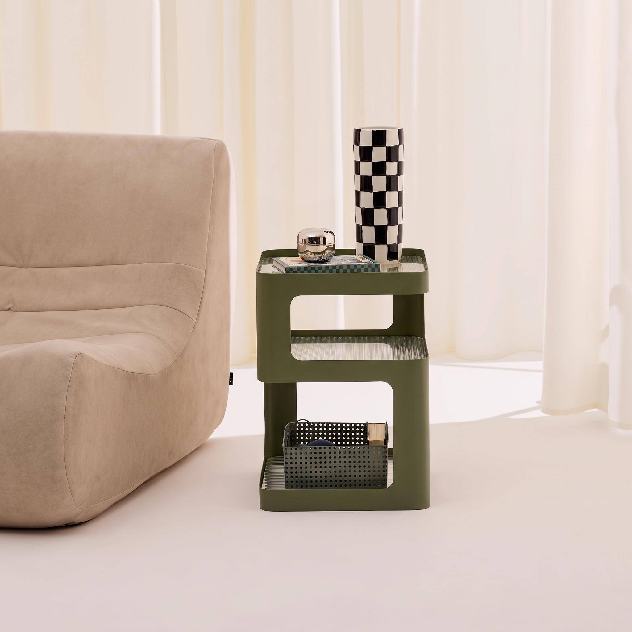 Side table, bedside table metal and ribbed glass green 35x35x49 cm - Nae Photo1