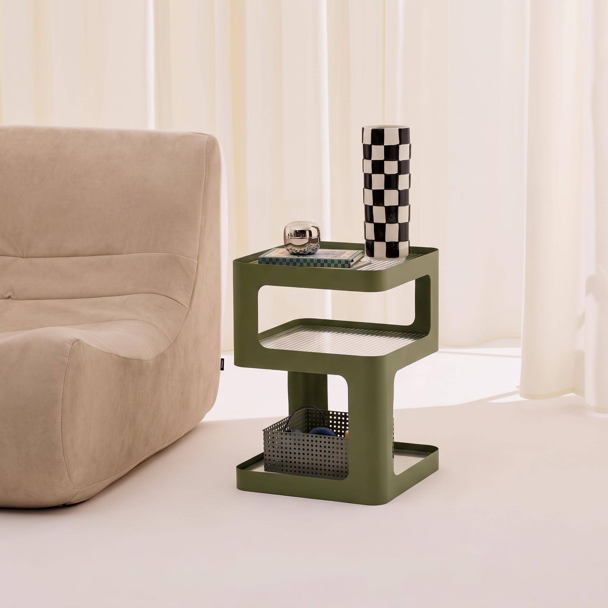 Side table, bedside table metal and ribbed glass green 35x35x49 cm - Nae Photo2
