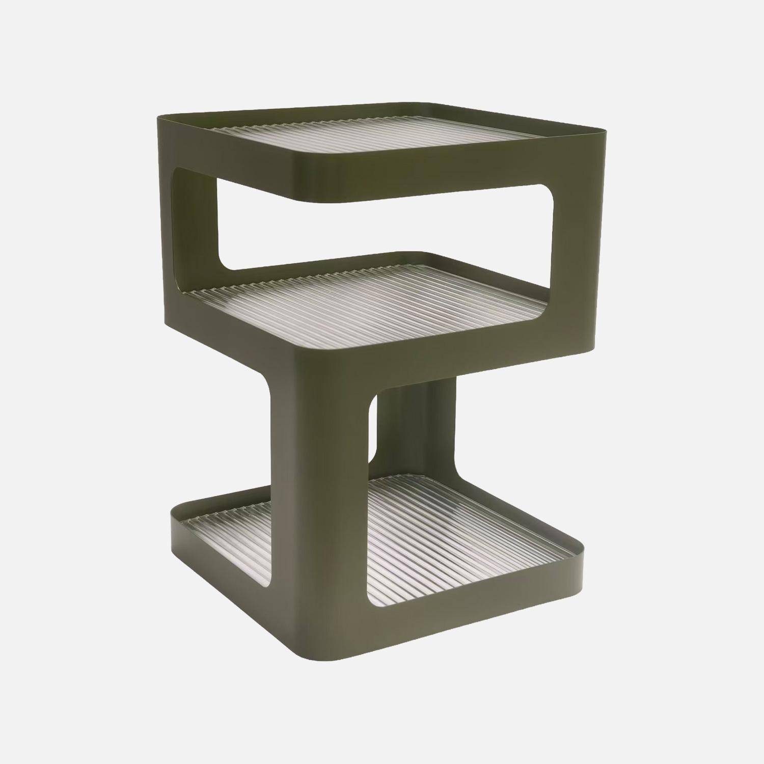 Mesa de apoio e de cabeceira de metal e vidro canelado , L35 x H50cm, Nae, Verde, 35x35x49 cm Photo2