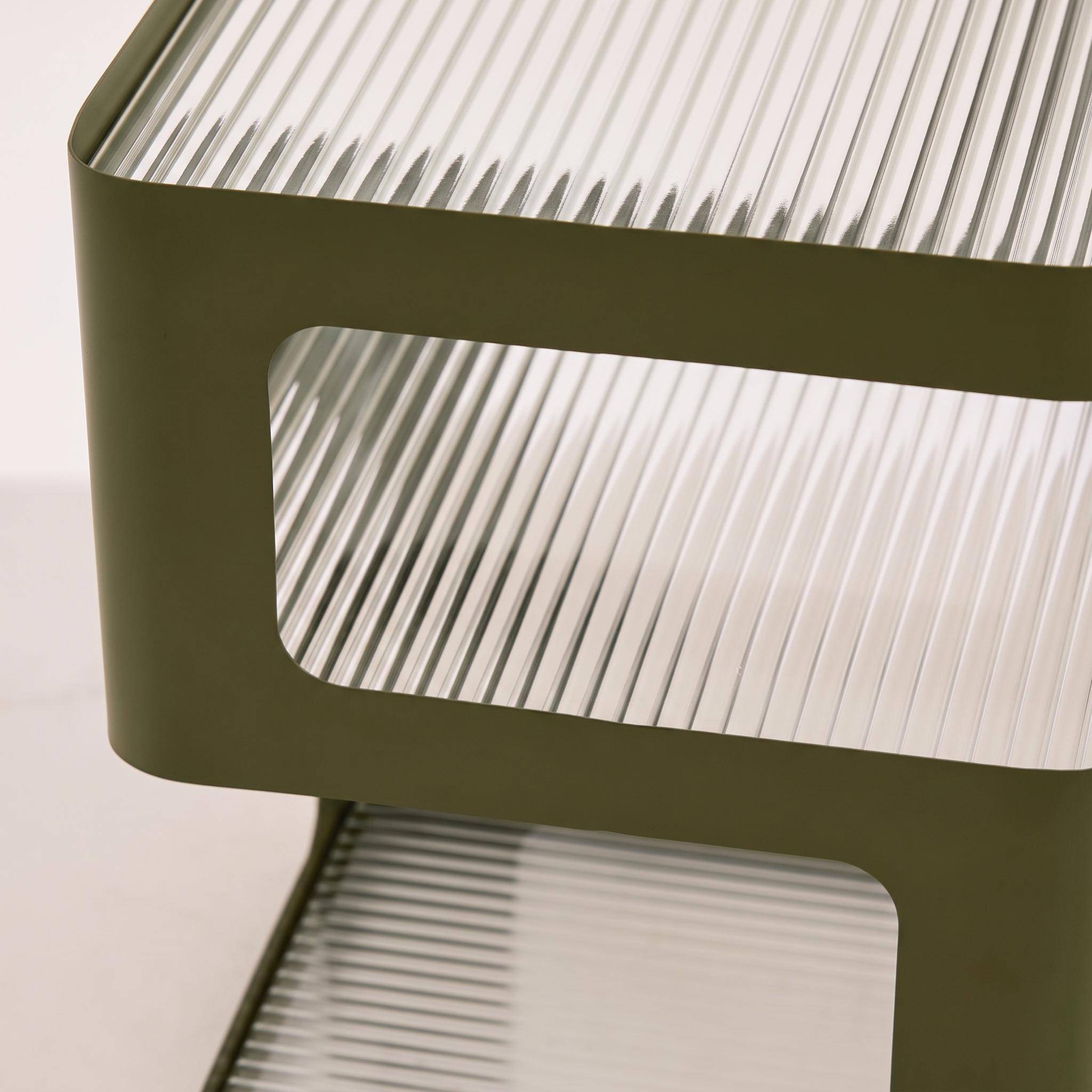 Side table, bedside table metal and ribbed glass green 35x35x49 cm - Nae Photo4