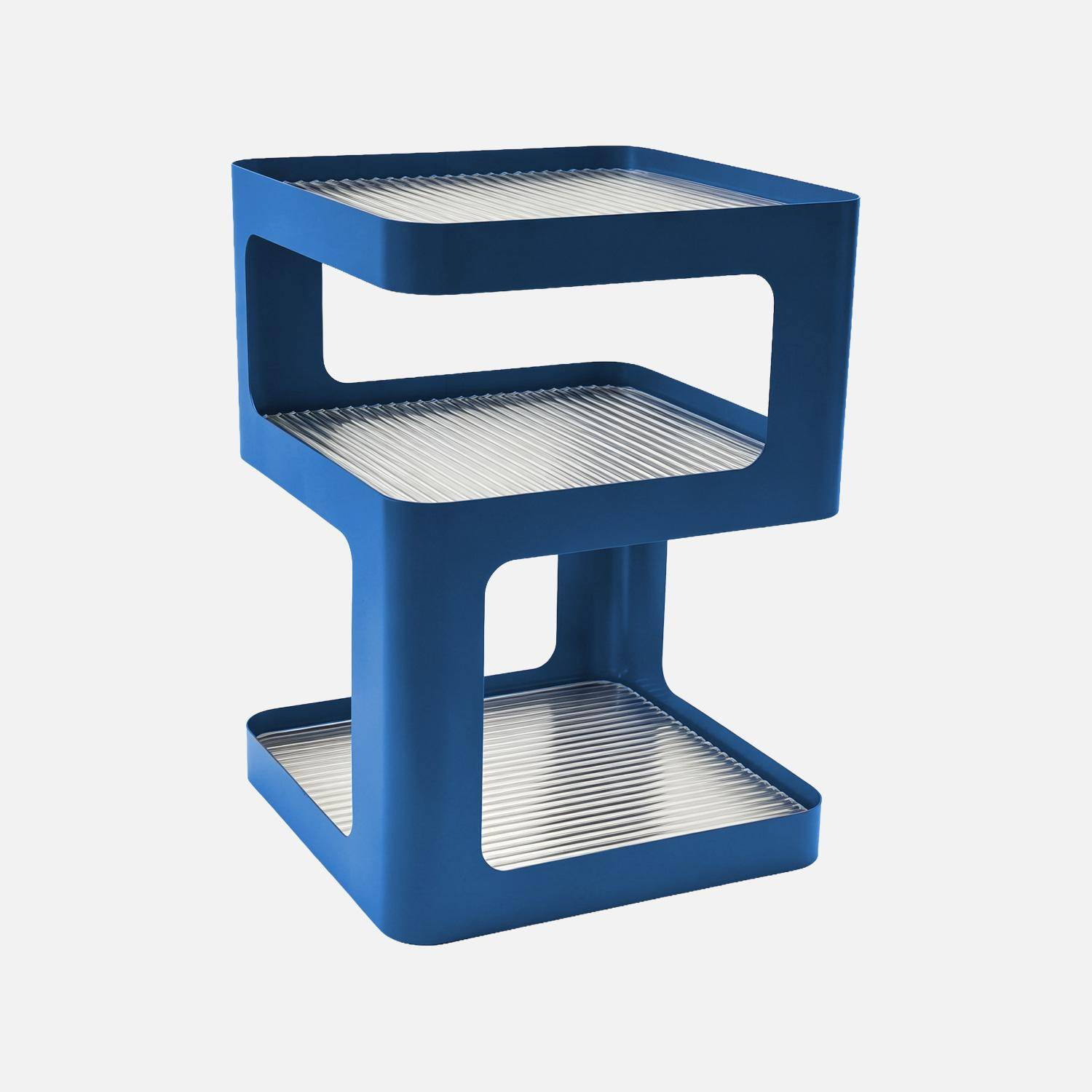 Bijzettafel, nachtkastje metaal met geribbeld glas L35 x H50cm blauw - Nae Photo2