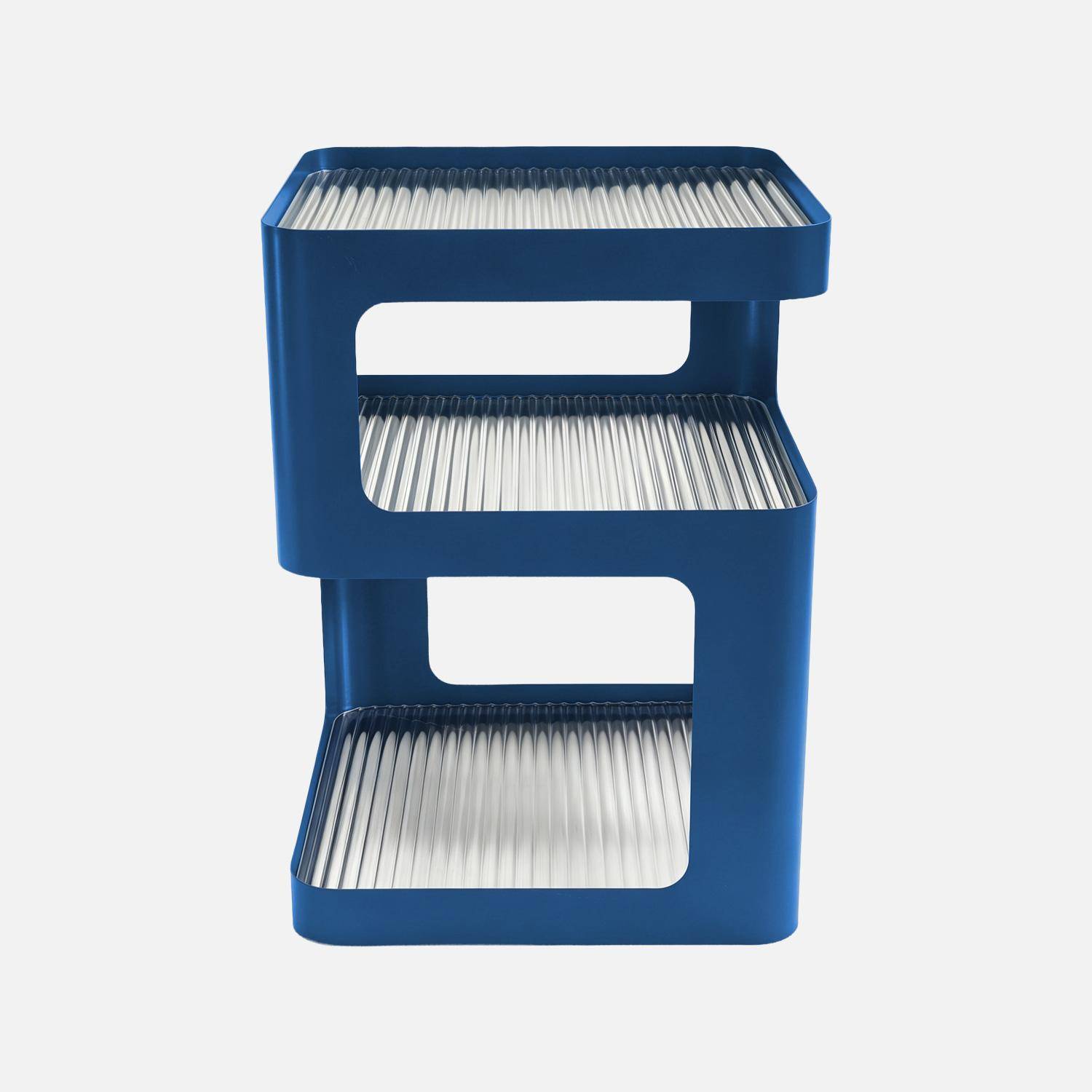 Mesa de apoio e de cabeceira de metal e vidro canelado, L35 x H50cm, Nae, Azul, 35x35x49 cm,sweeek,Photo2
