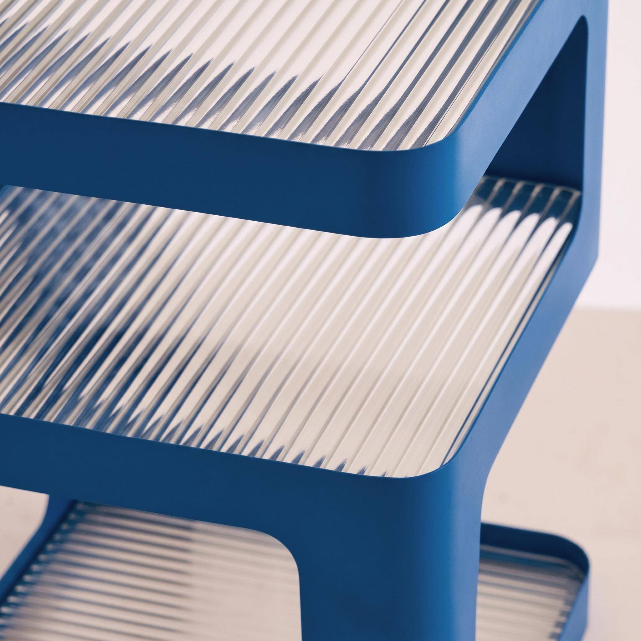 Side table, bedside table metal and ribbed glass blue 35x35x49 cm - Nae Photo3