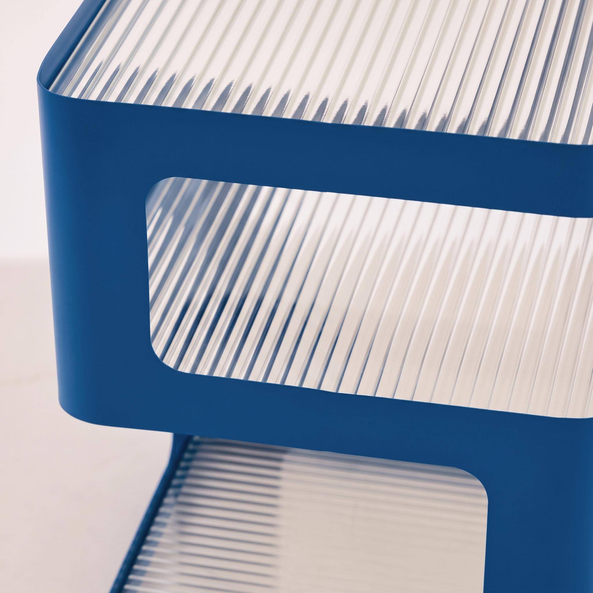 Side table, bedside table metal and ribbed glass blue 35x35x49 cm - Nae,sweeek,Photo4