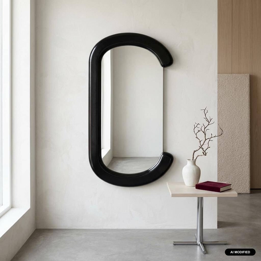 Miroir ovale décor bois 91cm noir - Link Photo1