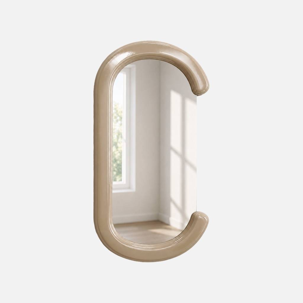Miroir ovale décor bois 91cm écru