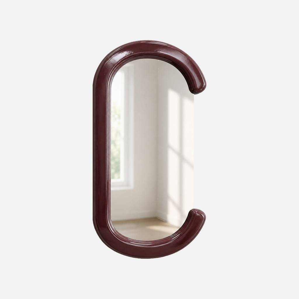 Miroir ovale décor bois 91cm bordeaux