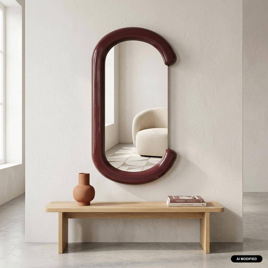Miroir ovale décor bois 91cm bordeaux - Link,sweeek,Photo1