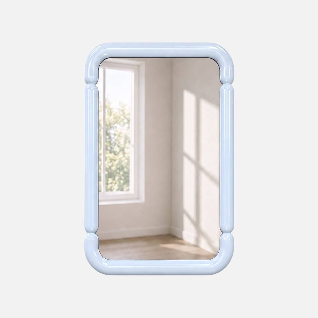 Espejo rectangular de madera, 106cm, Azul claro