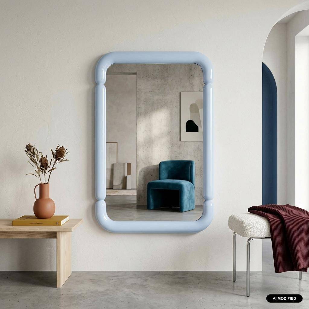 Espejo rectangular de madera, 106cm, Volt, Azul claro, 106x36x7 cm Photo1
