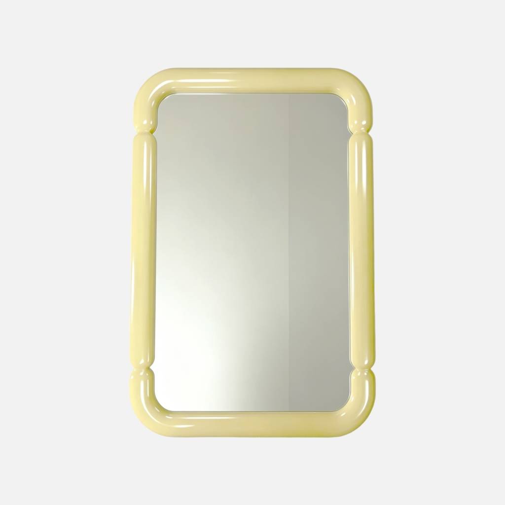 Espejo decorativo rectangular de madera, 106cm, Amarillo pastel