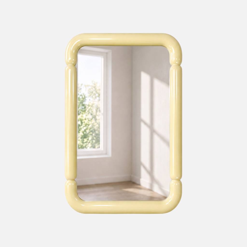Espejo rectangular de madera, 106cm, Amarillo pastel