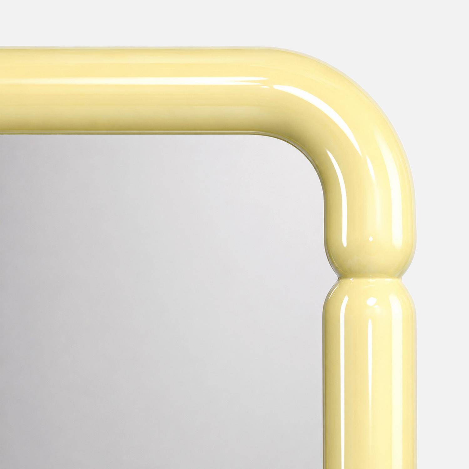 Rectangular mirror with wood decor pastel yellow 106x36x7 cm - Volt Photo2
