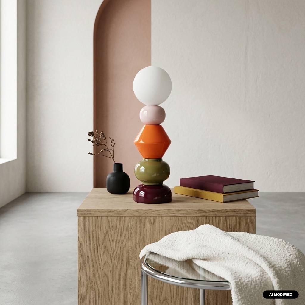 Lámpara de mesa interior de cerámica y vidrio, Ø13cm, Burdeos