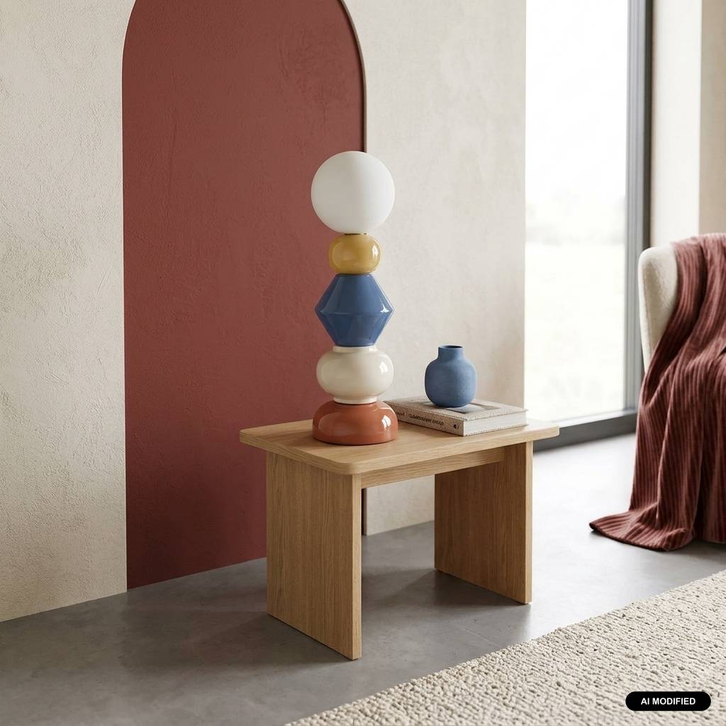 Lampada da tavolo per interni in ceramica e vetro Ø13cm, Terracotta