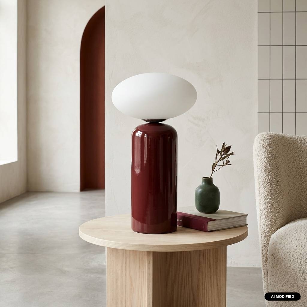 Lámpara de mesa interior de cerámica y vidrio, Ø25cm, Burdeos