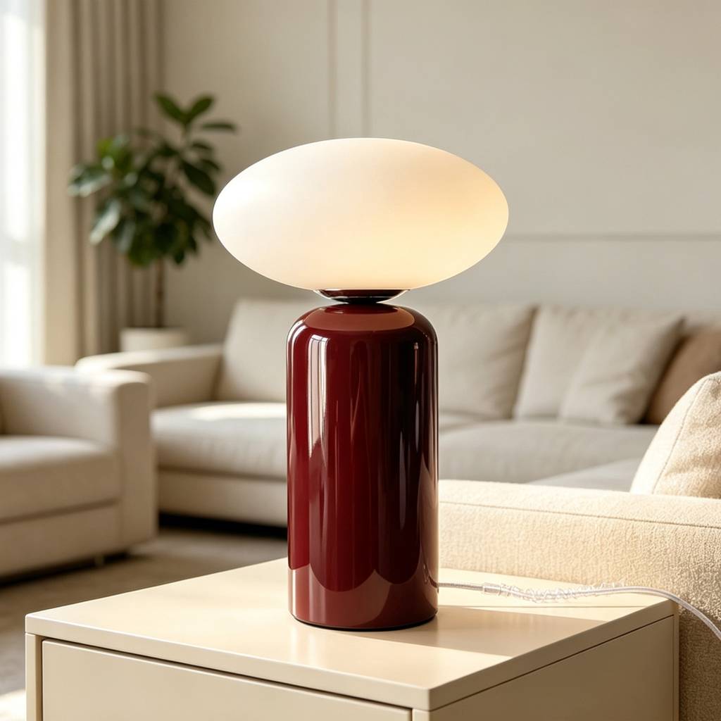 Lampe de table céramique et verre Ø25cm bordeaux