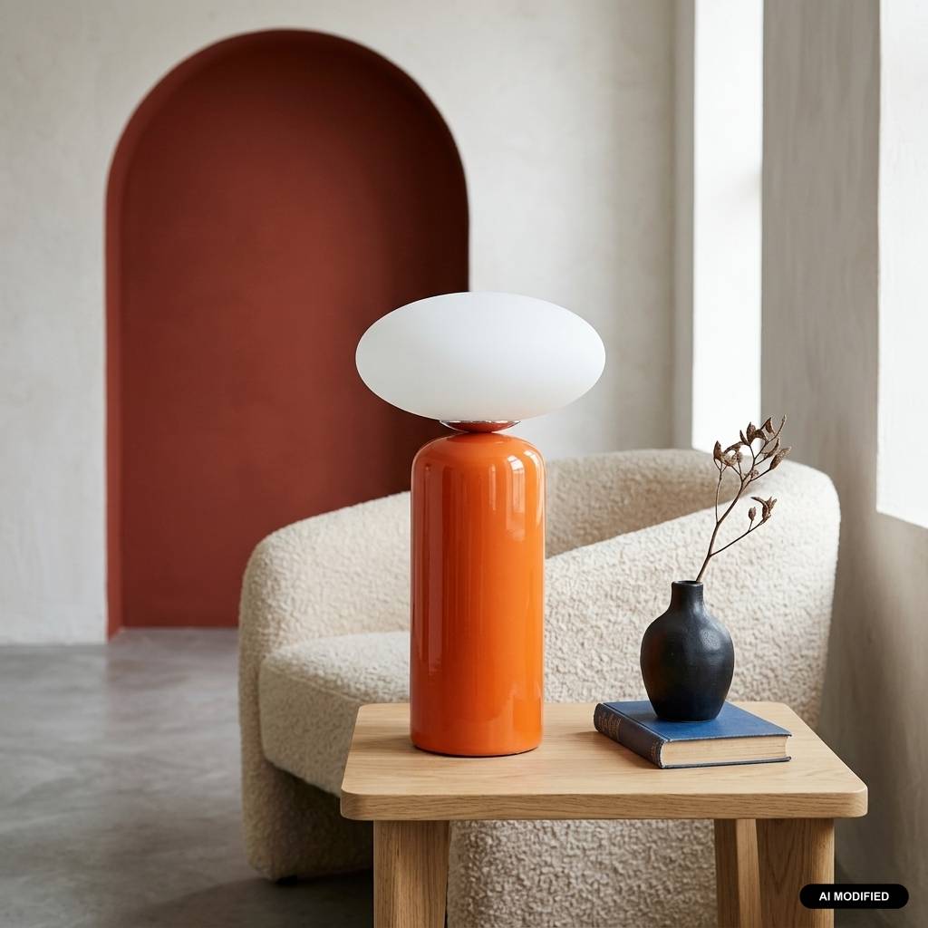 Lámpara de mesa interior de cerámica y vidrio, Ø25cm, Naranja