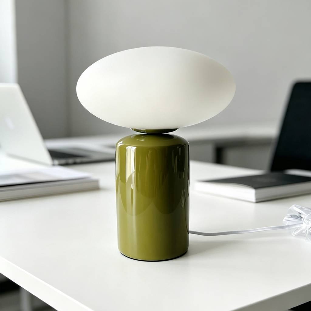 Lámpara de mesa interior de cerámica y vidrio,  Ø25,5cm, Verde kaki
