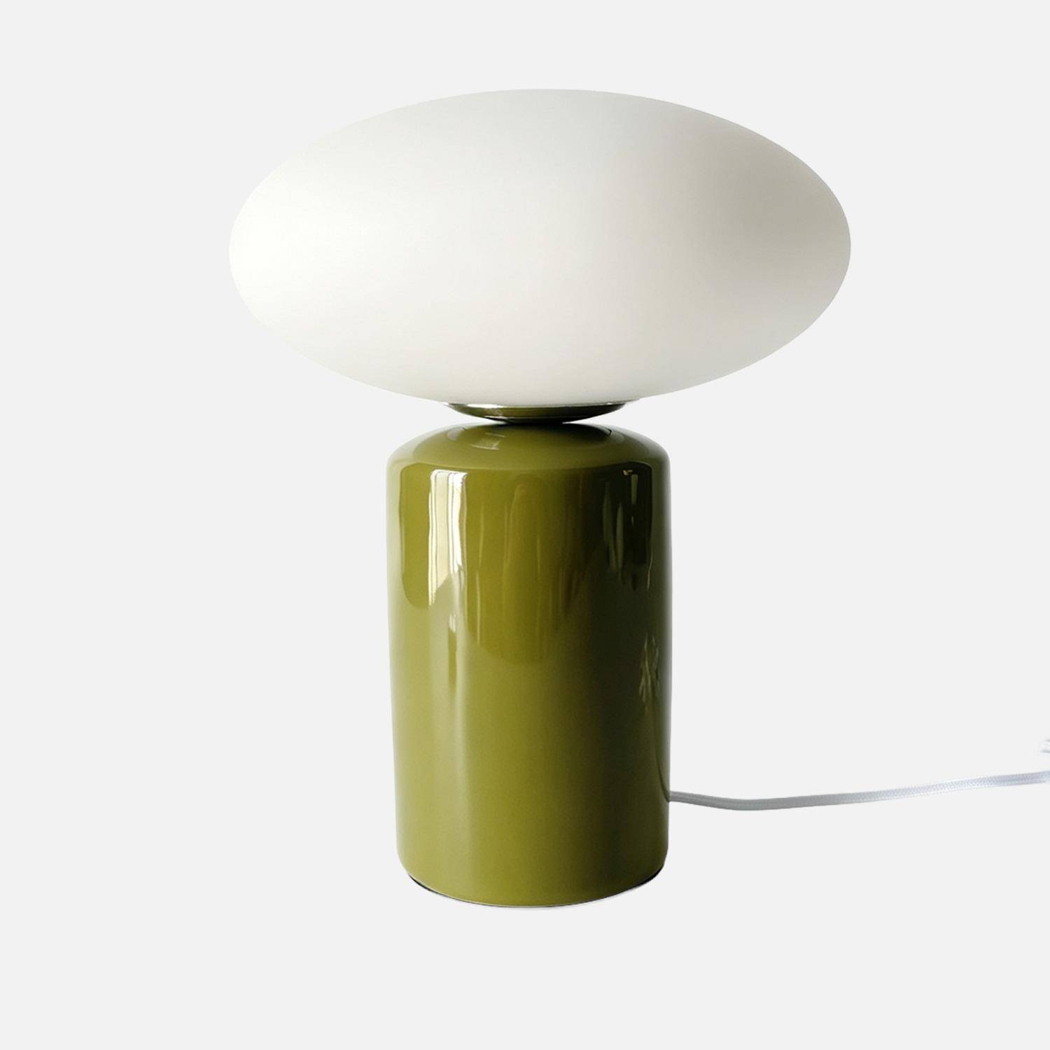 Lámpara de mesa interior de cerámica y vidrio,  Ø25,5cm, Lyra, Verde kaki, 25.5x25.5x31.5 cm,sweeek,Photo2