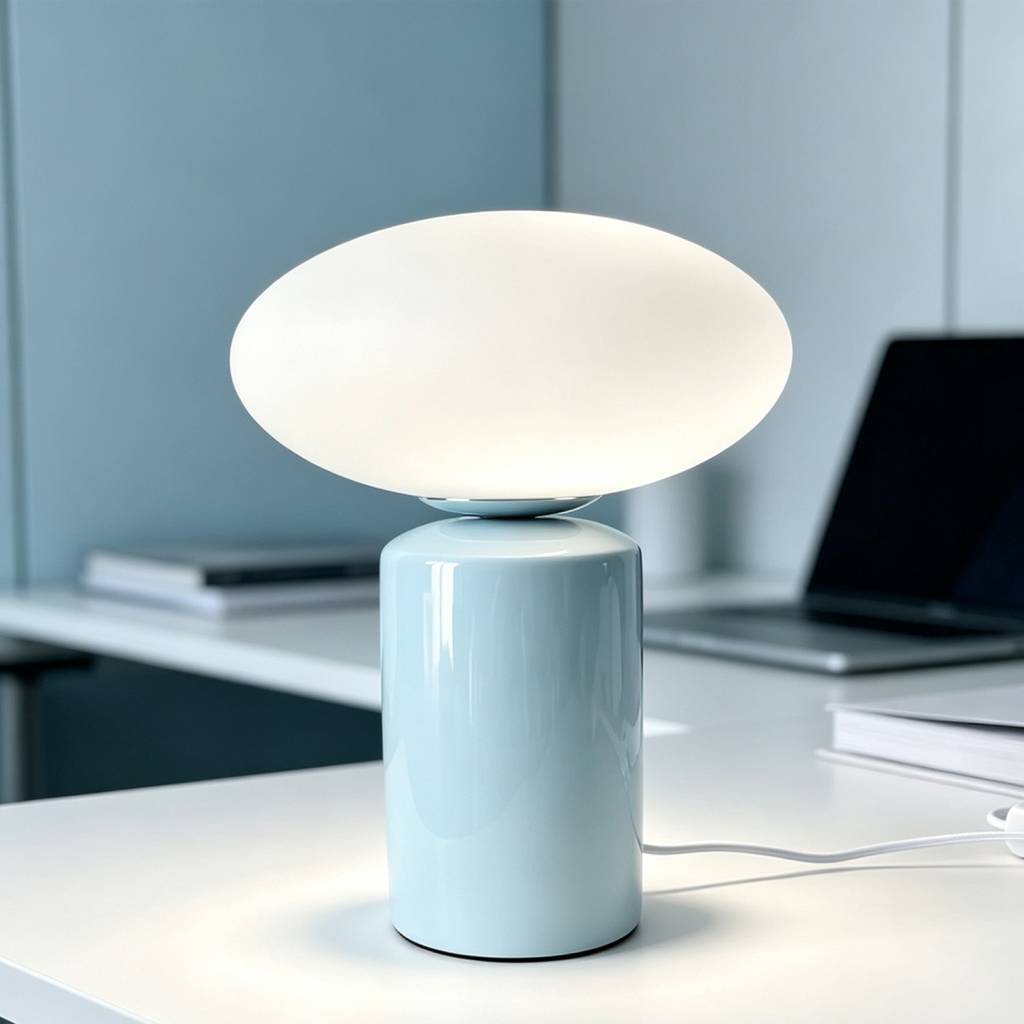 Lámpara de mesa interior de cerámica y vidrio,  Ø25,5cm, Azul claro