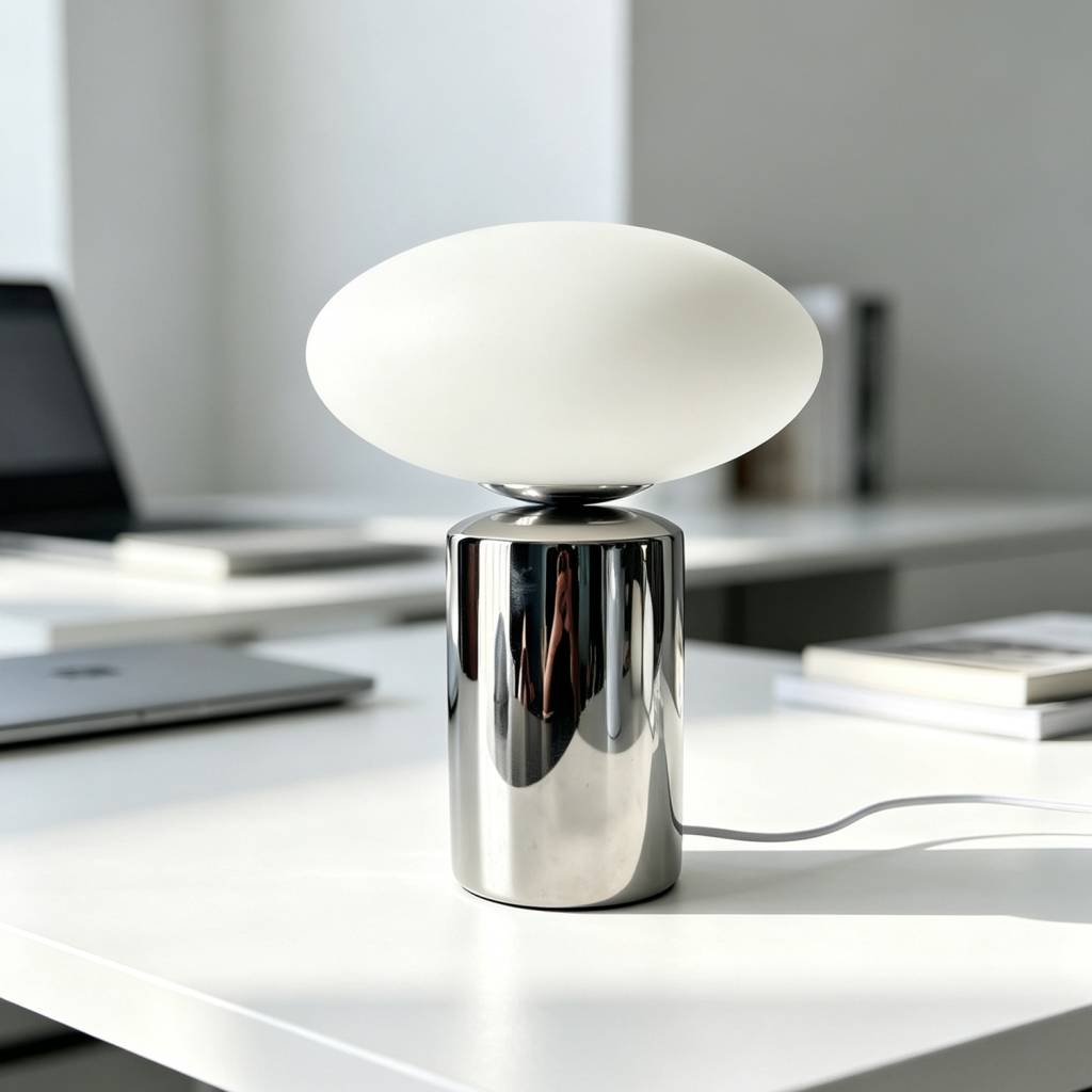 Lámpara de mesa interior de cerámica y vidrio,  Ø25,5cm, Gris perlado