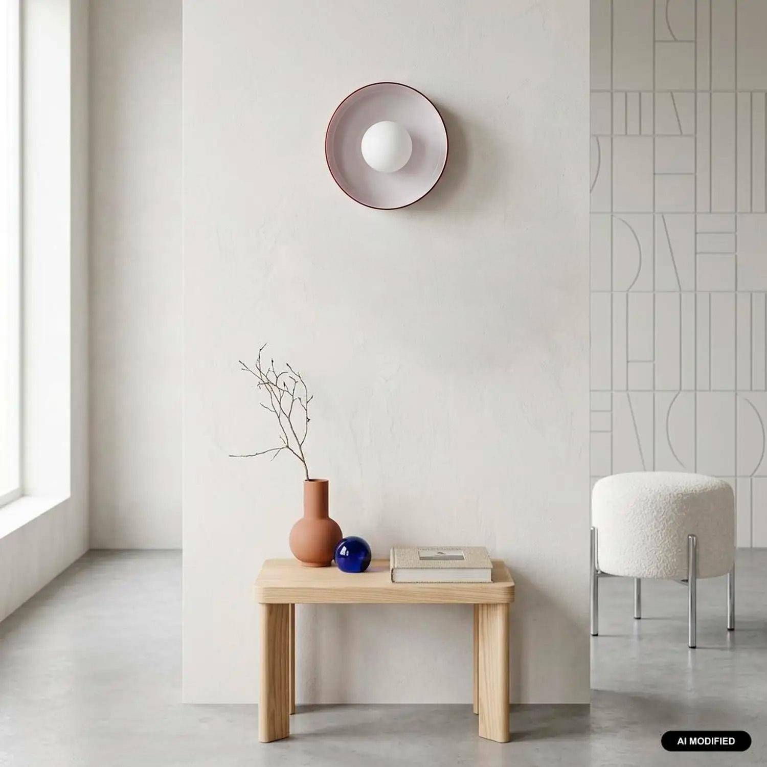 Wandlamp interieur van glas en metaal Ø25cm bordeauxrood - Nio Photo1