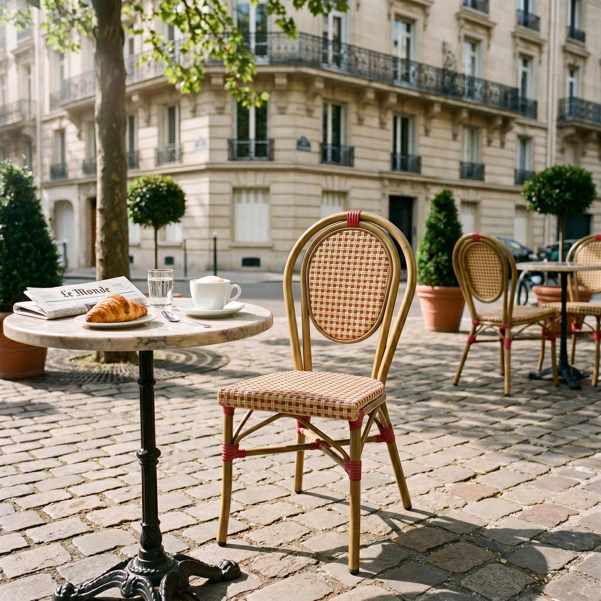Chaise de terrasse bistrot en textile et aluminium rouge et beige - Opera Photo1