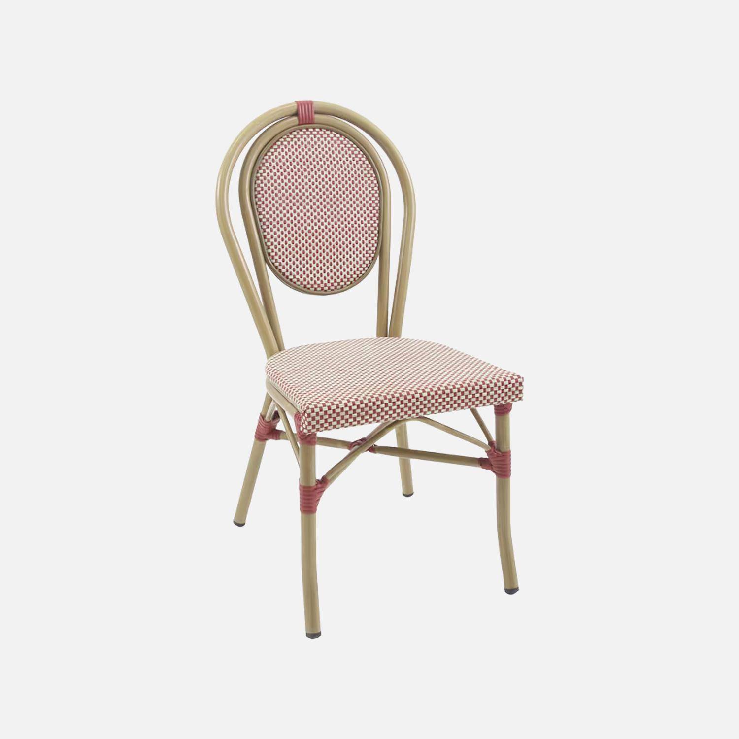 Chaise de terrasse bistrot en textile et aluminium rouge et beige - Opera,sweeek,Photo2