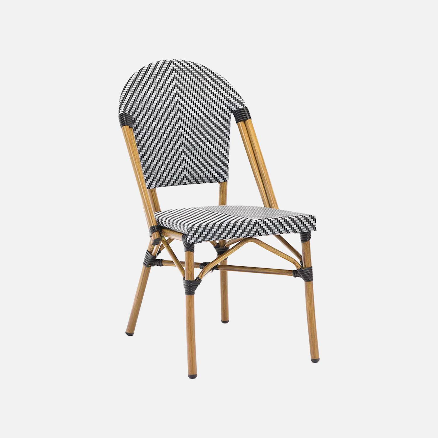 Chaise de terrasse bistrot en textile et aluminium motif chevrons noir et blanc - Rivoli Photo2