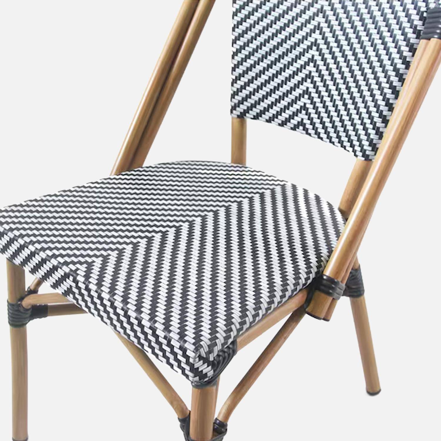 Chaise de terrasse bistrot en textile et aluminium motif chevrons noir et blanc - Rivoli Photo6