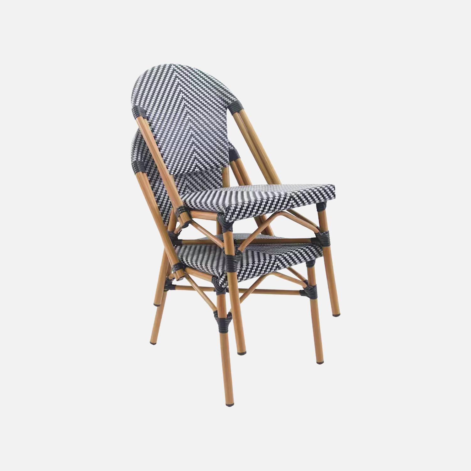 Chaise de terrasse bistrot en textile et aluminium motif chevrons noir et blanc - Rivoli Photo5