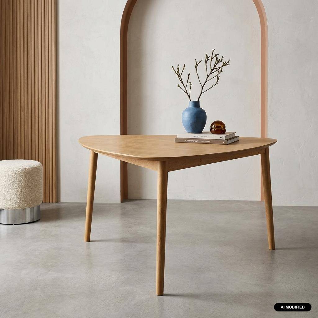 Driehoekige eettafel van rubberhout met eikenfineer 6 plaatsen naturel - Ninon Photo1