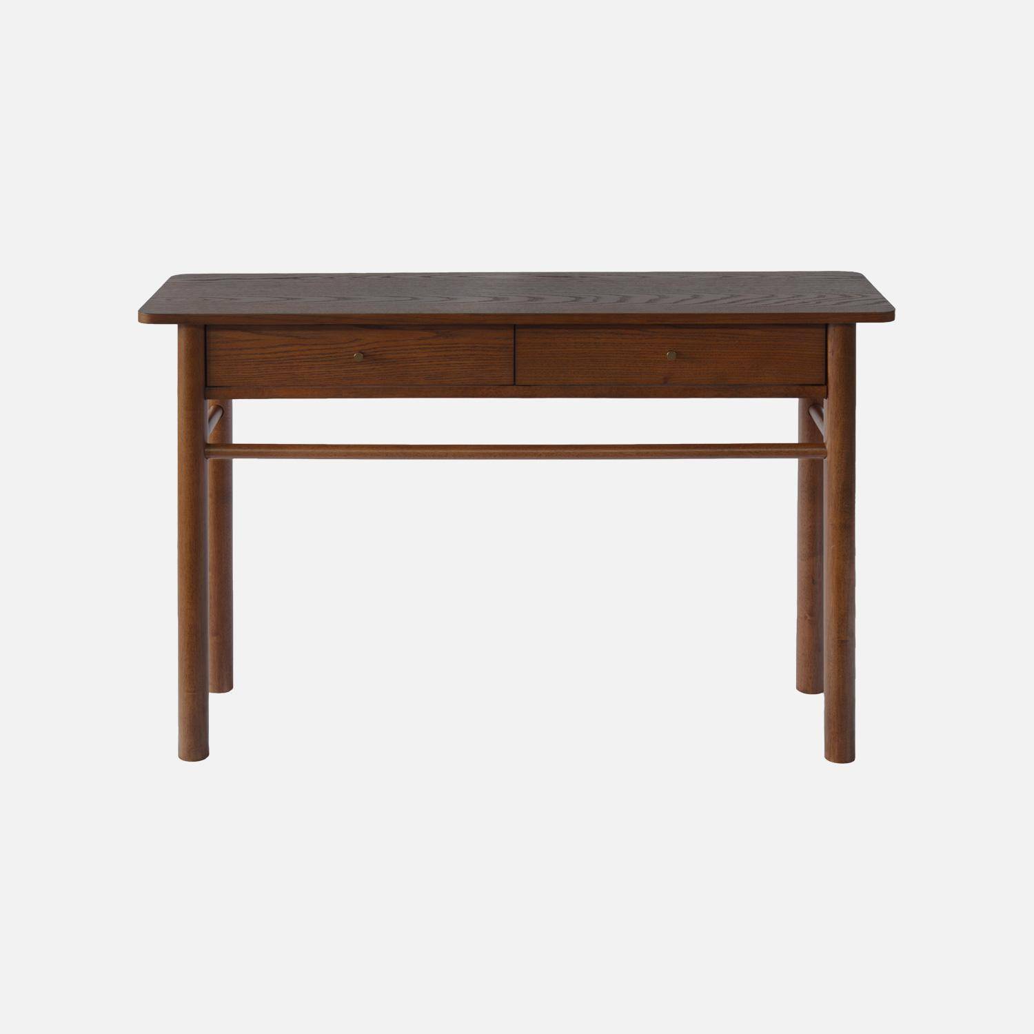 Console bois d'hévéa placage chêne 2 tiroirs noyer - Adele,sweeek,Photo2